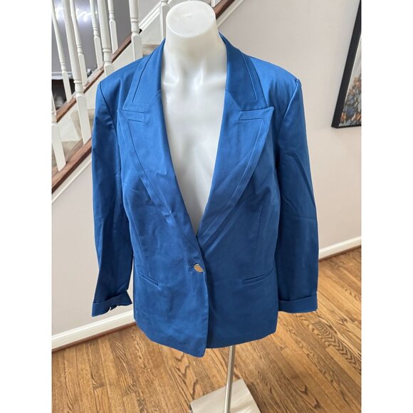 Lafayette 148 New York Blue Stretch Cotton Blazer Jacket Size 14 - Picture 1 of 3